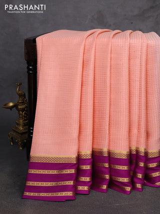 Peach & Purple Pure Mysore Silk - Checks