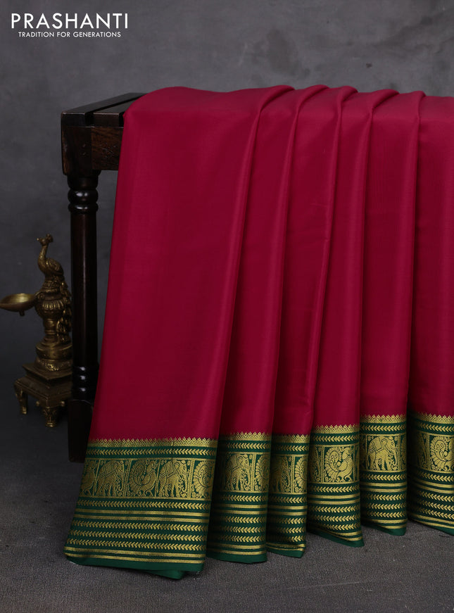 Red & Green Pure Mysore Silk Saree