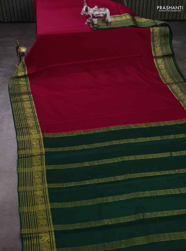 Red & Green Pure Mysore Silk Saree