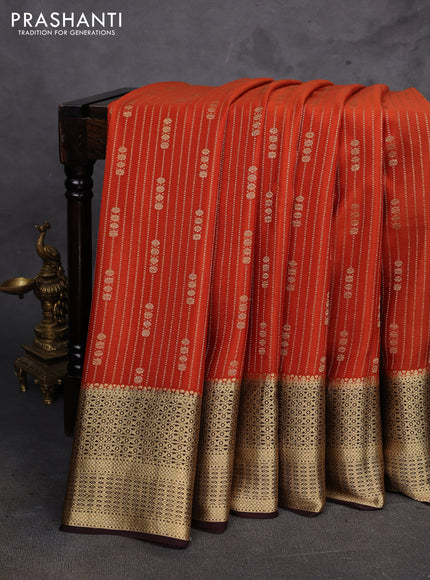 Orange & Coffee Brown Pure Mysore Silk - Weaves