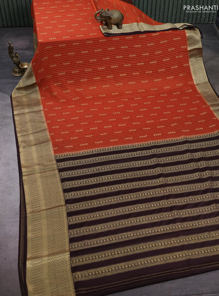 Orange & Coffee Brown Pure Mysore Silk - Weaves