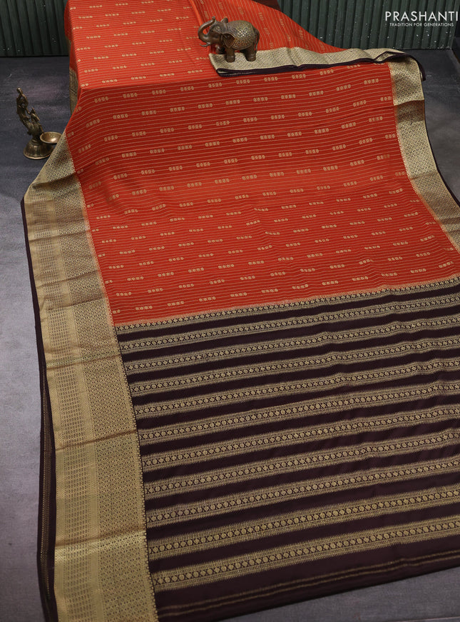 Orange & Coffee Brown Pure Mysore Silk - Weaves
