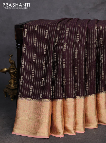 Coffee Brown & Peach Pure Mysore Silk - Weaves