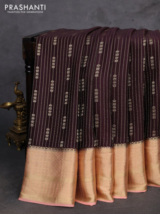 Coffee Brown & Peach Pure Mysore Silk - Weaves