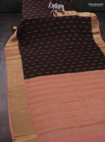 Coffee Brown & Peach Pure Mysore Silk - Weaves