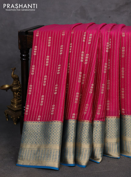 Pink & Blue Pure Mysore Silk - Weaves