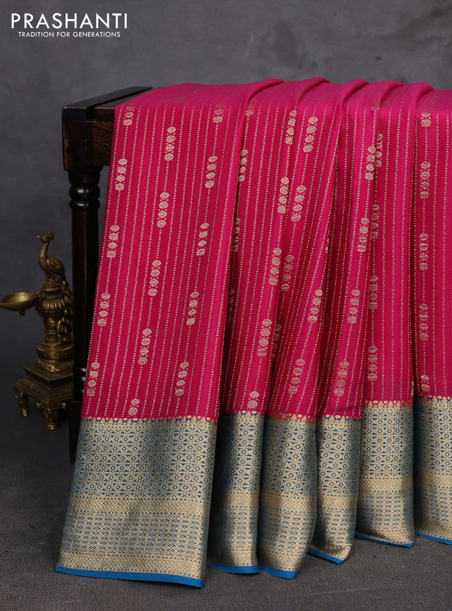 Pink & Blue Pure Mysore Silk - Weaves