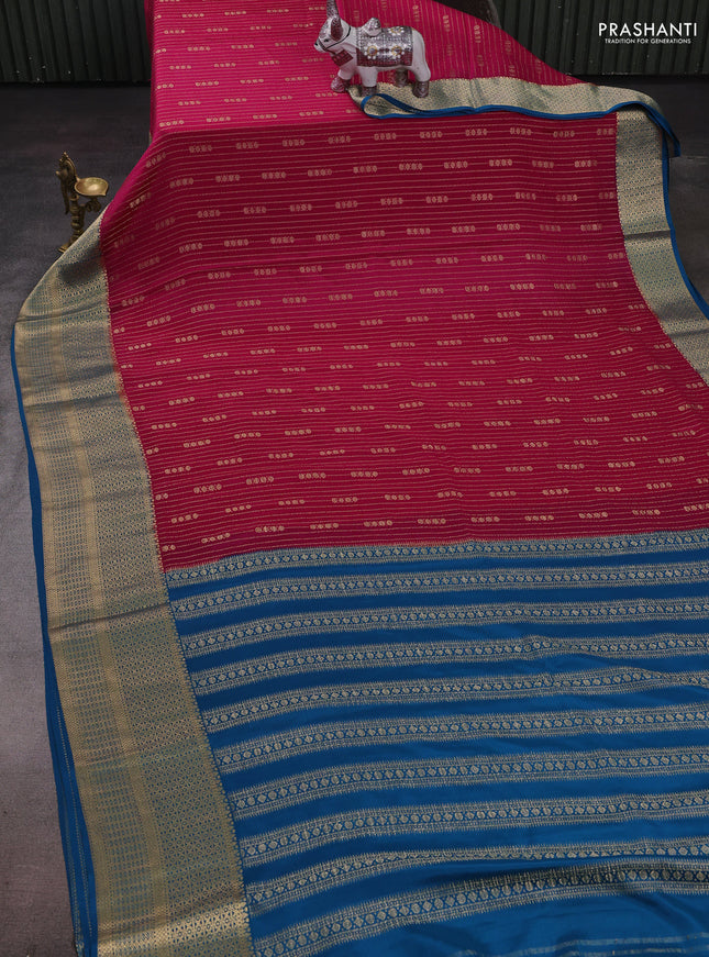 Pink & Blue Pure Mysore Silk - Weaves