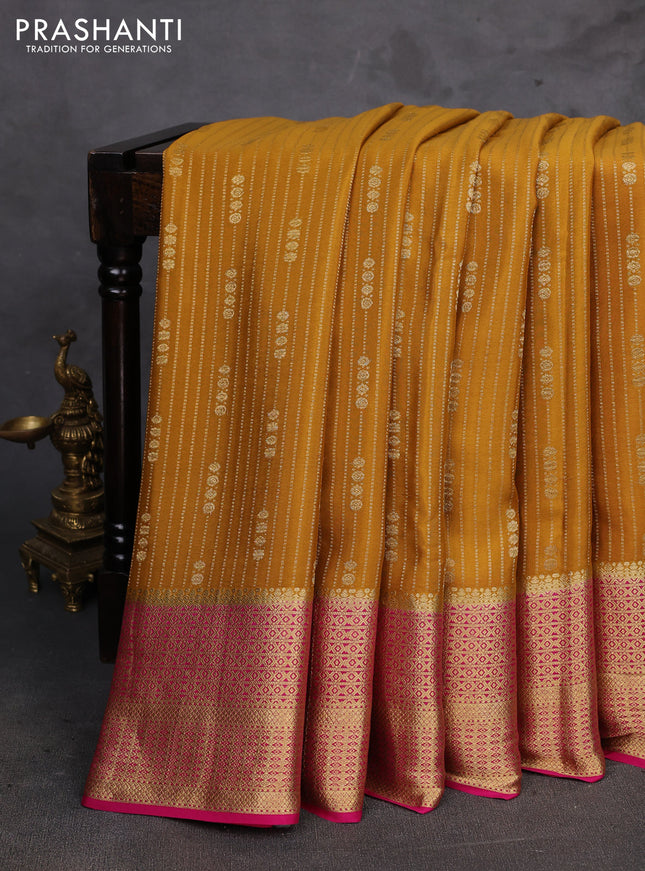 Mustard Yellow & Pink Pure Mysore Silk - Weaves