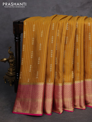 Mustard Yellow & Pink Pure Mysore Silk - Weaves