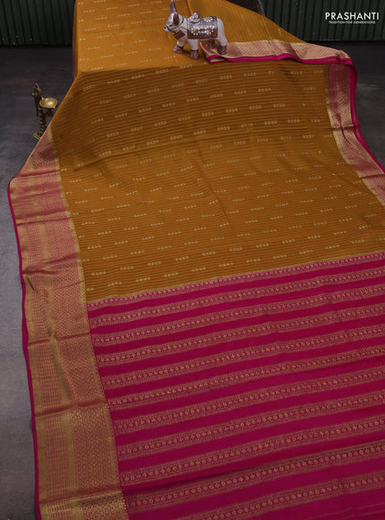 Mustard Yellow & Pink Pure Mysore Silk - Weaves