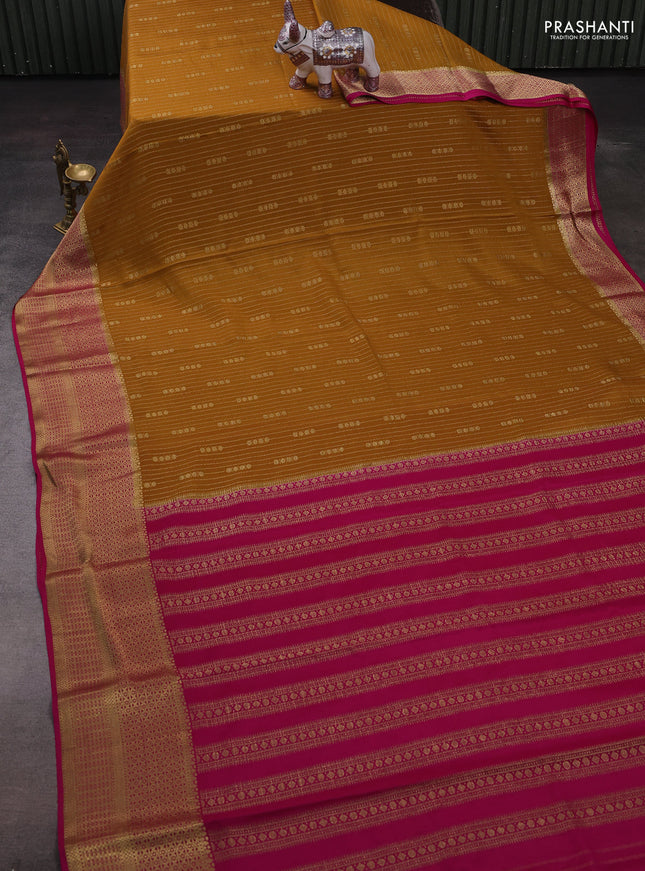Mustard Yellow & Pink Pure Mysore Silk - Weaves