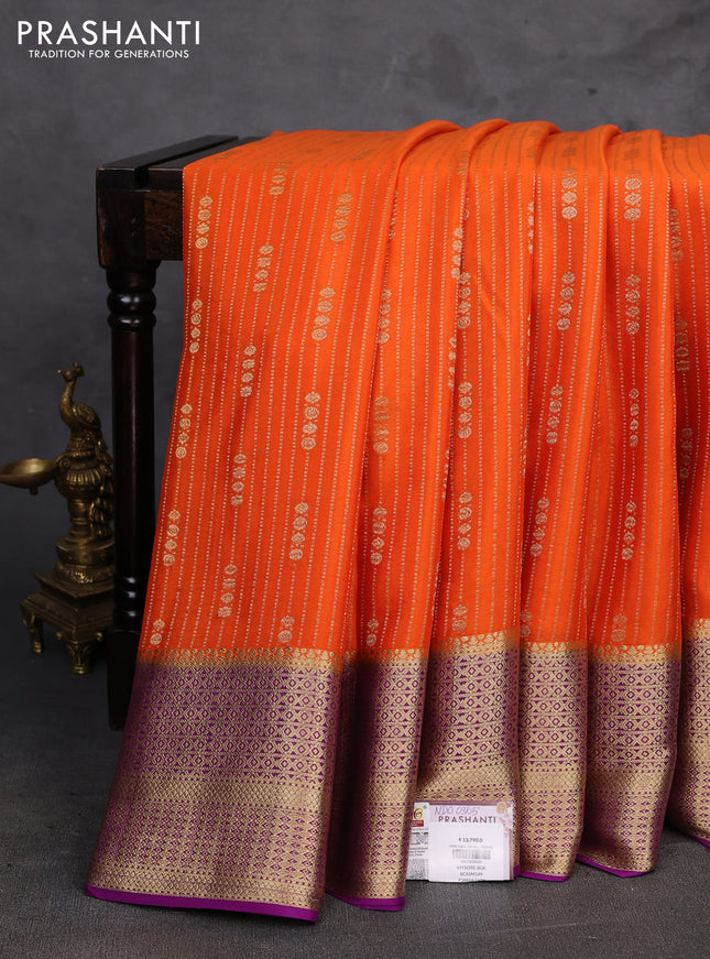 Orange & Purple Pure Mysore Silk - Weaves