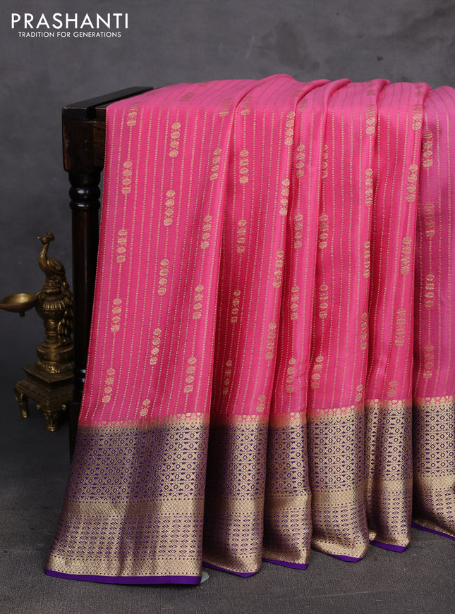 Pink & Violet Pure Mysore Silk Saree