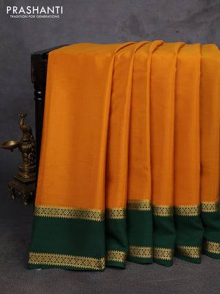 Mustard Yellow & Green Pure Mysore Silk Saree