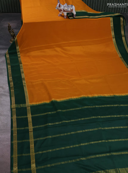 Mustard Yellow & Green Pure Mysore Silk Saree