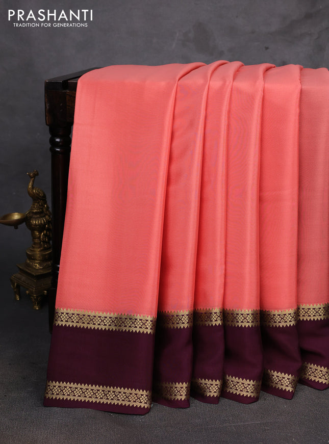 Peach & Wine Pure Mysore Silk Saree
