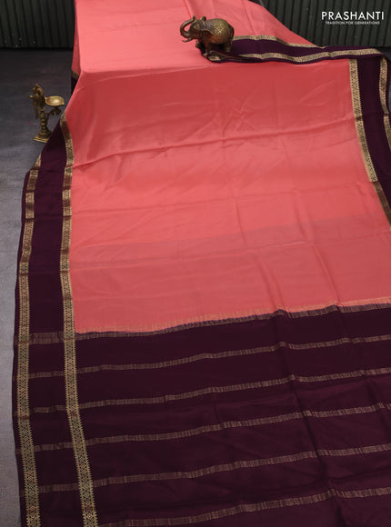 Peach & Wine Pure Mysore Silk Saree