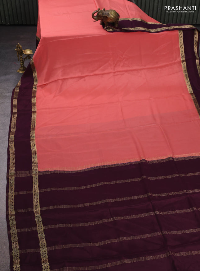 Peach & Wine Pure Mysore Silk Saree