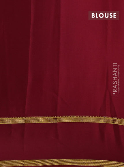 Peach & Maroon Pure Mysore Silk - Checks