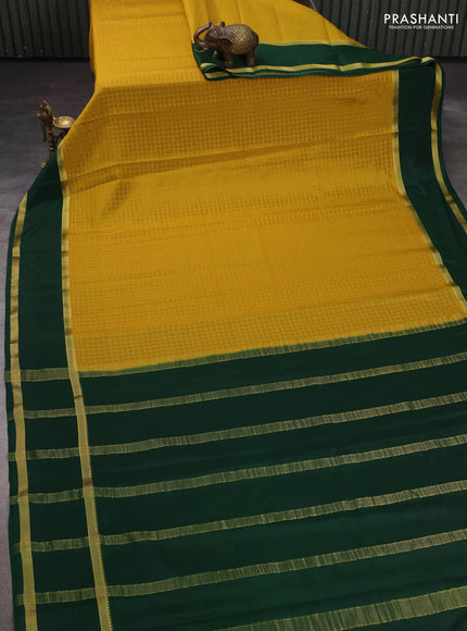 Mustard Yellow & Green Pure Mysore Silk - Checks