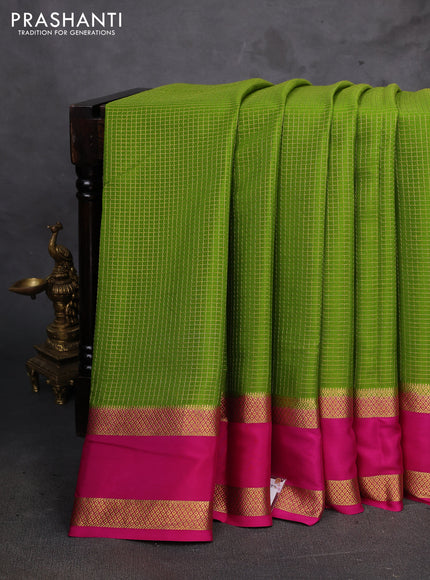 Green & Pink Pure Mysore Silk - Checks