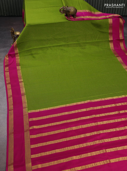 Green & Pink Pure Mysore Silk - Checks