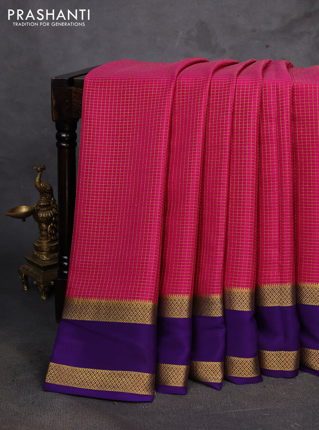 Pink & Purple Pure Mysore Silk - Checks