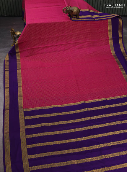 Pink & Purple Pure Mysore Silk - Checks