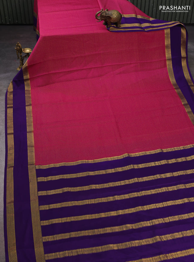 Pink & Purple Pure Mysore Silk - Checks