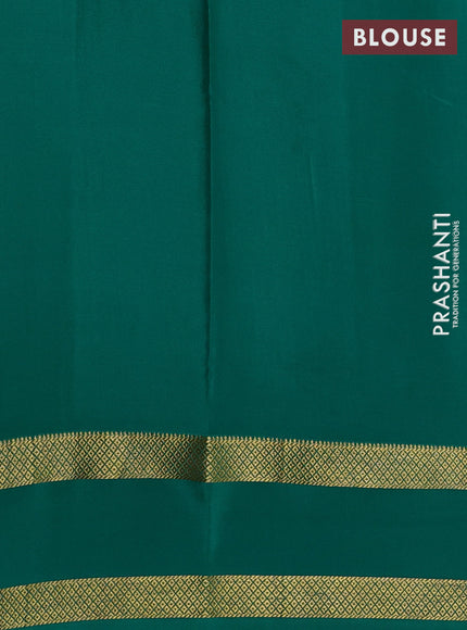Coffee Brown & Green Pure Mysore Silk - Checks