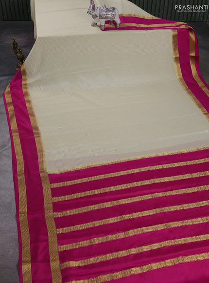 Cream & Pink Pure Mysore Silk - Checks