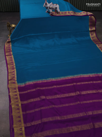 Blue & Purple Pure Mysore Silk Saree
