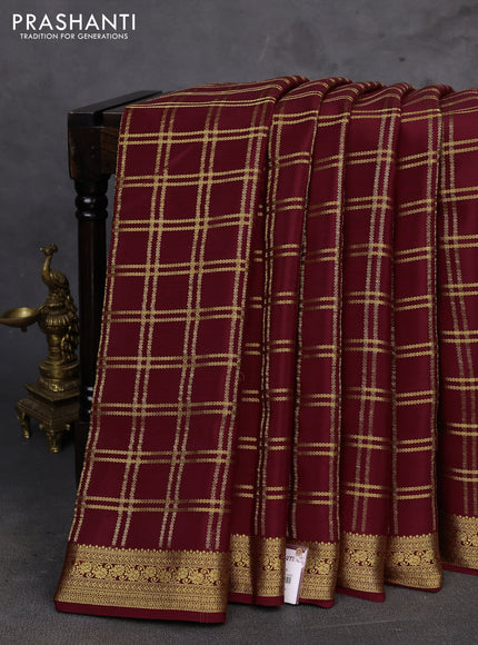 Maroon Pure Mysore Silk - Checks