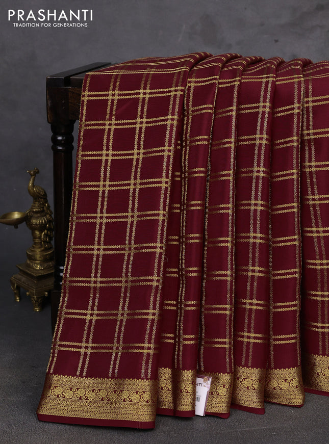 Maroon Pure Mysore Silk - Checks