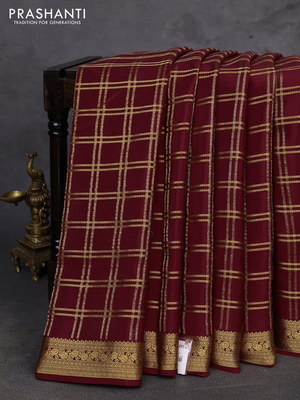 Maroon Pure Mysore Silk - Checks