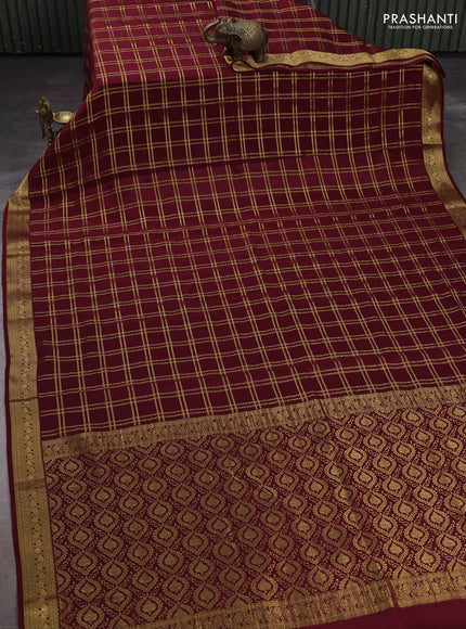 Maroon Pure Mysore Silk - Checks