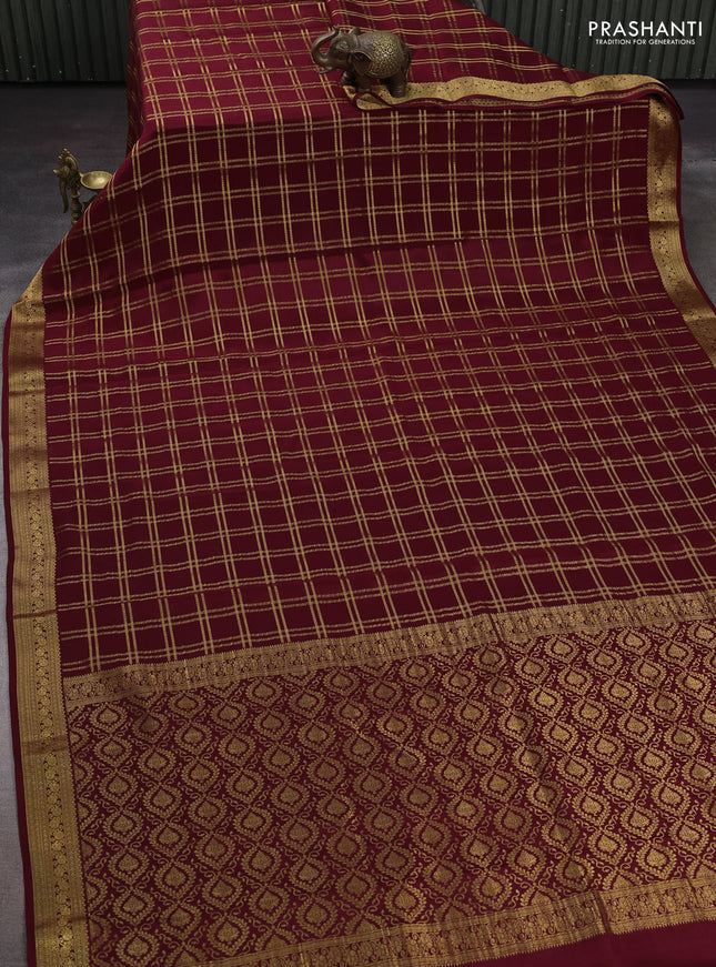 Maroon Pure Mysore Silk - Checks