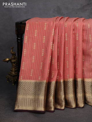 Peach & Coffee Brown Pure Mysore Silk - Weaves