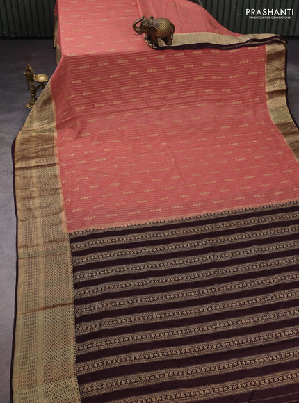 Peach & Coffee Brown Pure Mysore Silk - Weaves