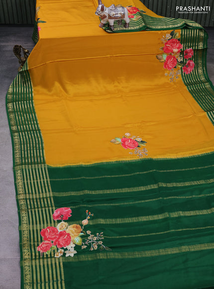 Mustard Yellow & Green Mysore Silk - Applique Work