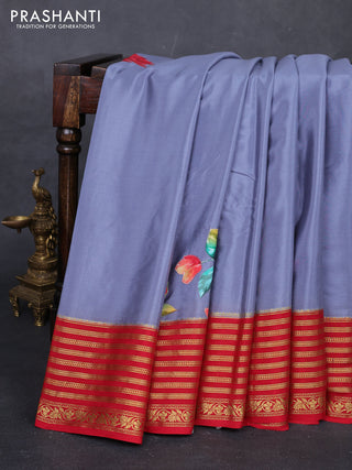 Grey & Red Mysore Silk - Applique Work