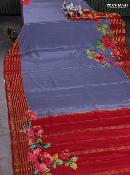 Grey & Red Mysore Silk - Applique Work