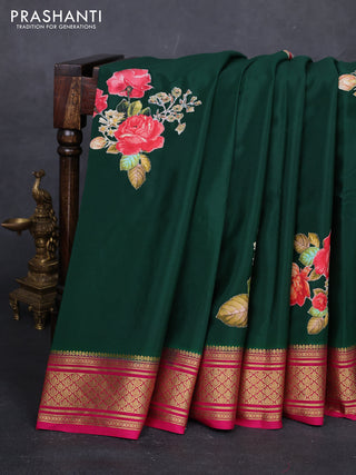 Green & Pink Mysore Silk - Applique Work