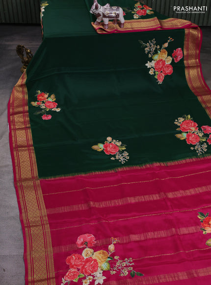 Green & Pink Mysore Silk - Applique Work