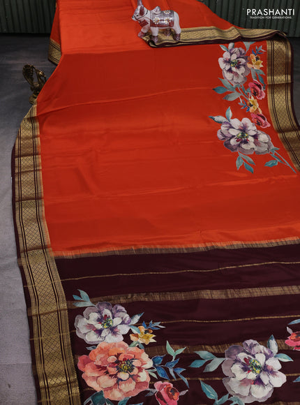 Orange & Coffee Brown Mysore Silk - Applique Work
