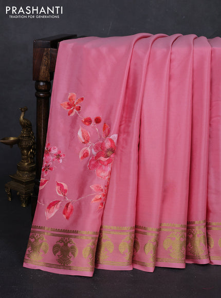 Peach Pink Mysore Silk - Applique Work
