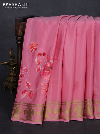 Peach Pink Mysore Silk - Applique Work