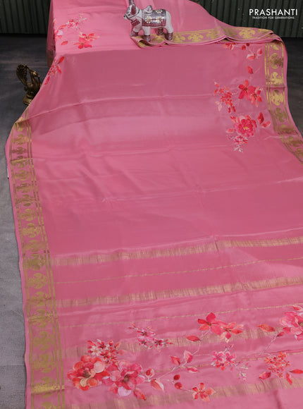 Peach Pink Mysore Silk - Applique Work