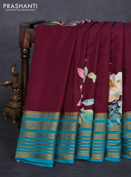 Wine & Teal Green Mysore Silk - Applique Work